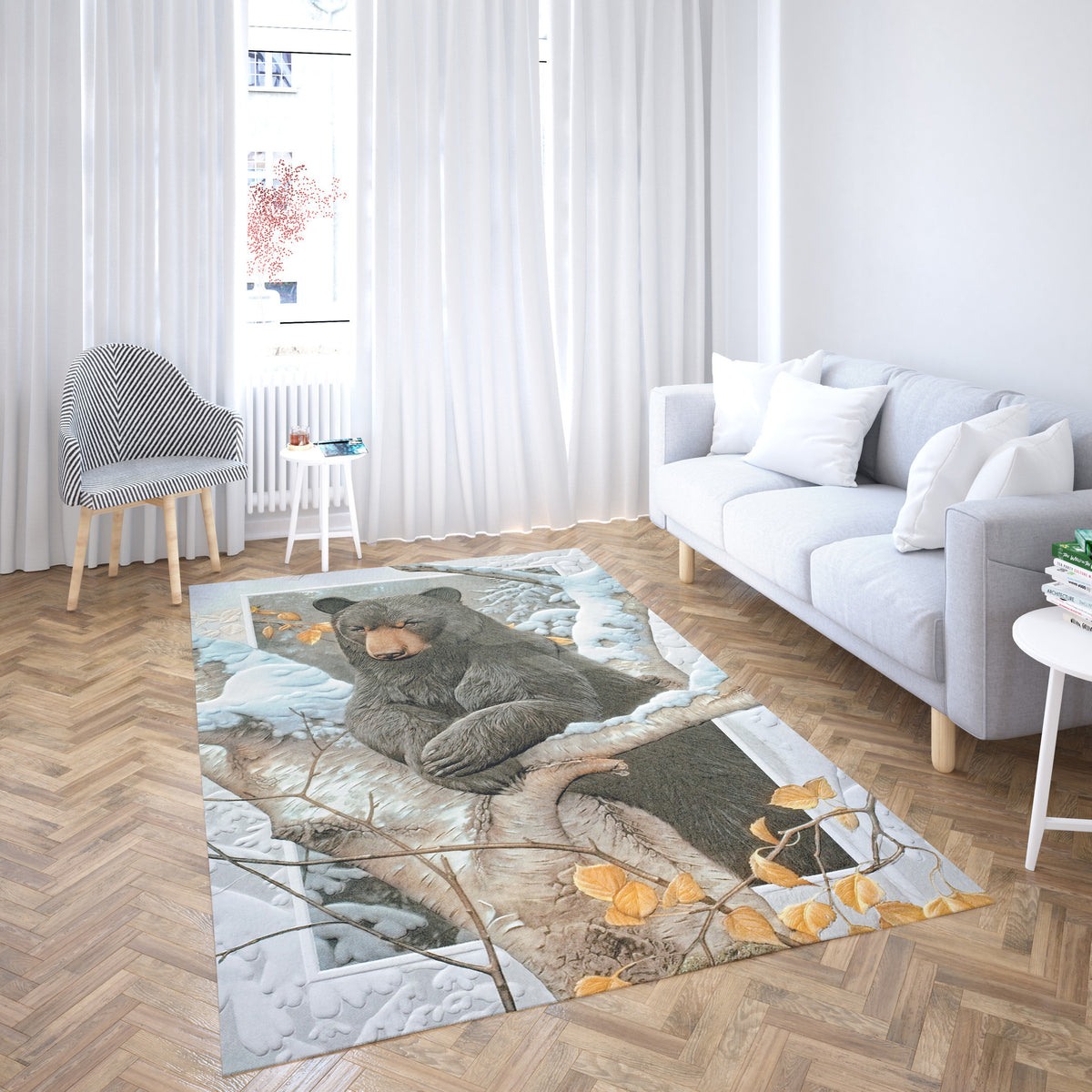 Grizzly Bear Carpets Black Bear Rug Rectangle Rugs Washable Area Rug Non-Slip Carpet For Living Room Bedroom