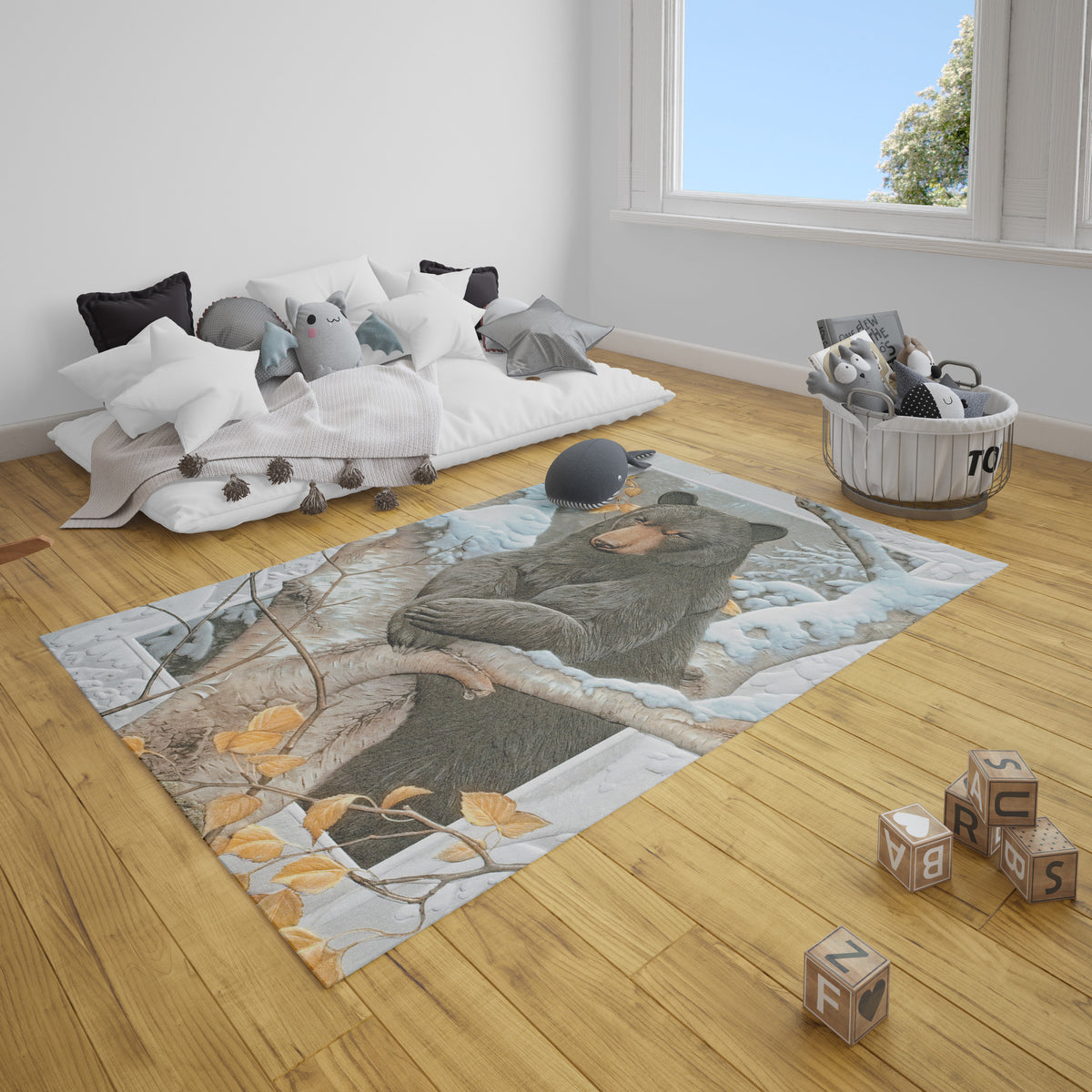 Grizzly Bear Carpets Black Bear Rug Rectangle Rugs Washable Area Rug Non-Slip Carpet For Living Room Bedroom