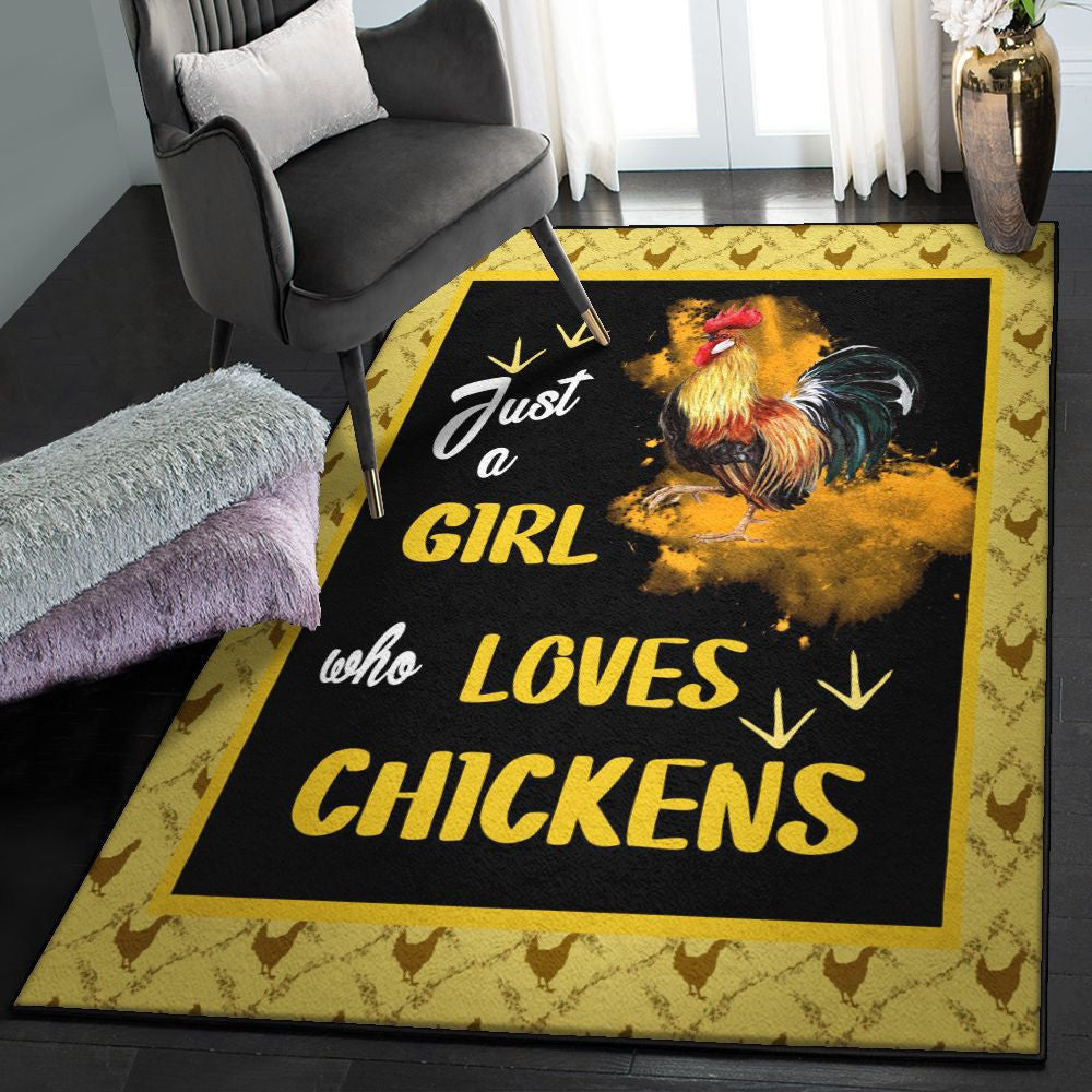 Chicken Playroom Rug Just A Girl Who Loves Chickens Rug Rectangle Rugs Washable Area Rug Non-Slip Carpet For Living Room Bedroom