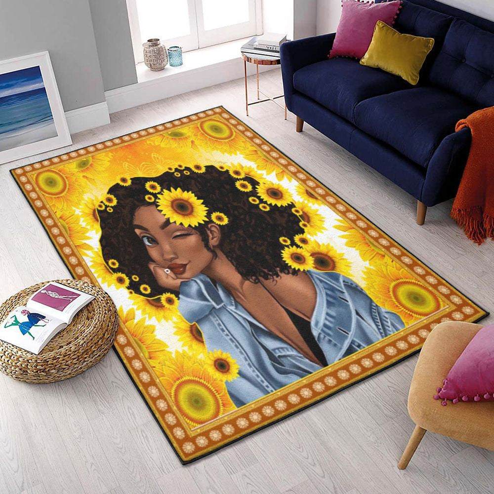 Black Girl Magic Art Deco Rug Black Woman Sunflower 1106Vb Rug Rectangle Rugs Washable Area Rug Non-Slip Carpet For Living Room Bedroom