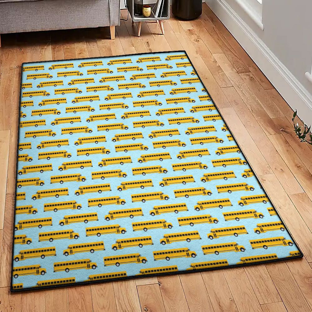 Bus Drive Modern Rugs School Bus Rug Rectangle Rugs Washable Area Rug Non-Slip Carpet For Living Room Bedroom