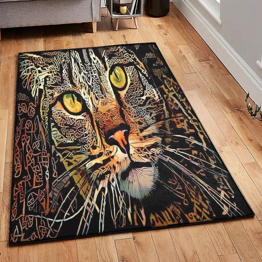 Kitten Celtic Cat Rug Rectangle Rugs Washable Area Rug Non-Slip Carpet For Living Room Bedroom