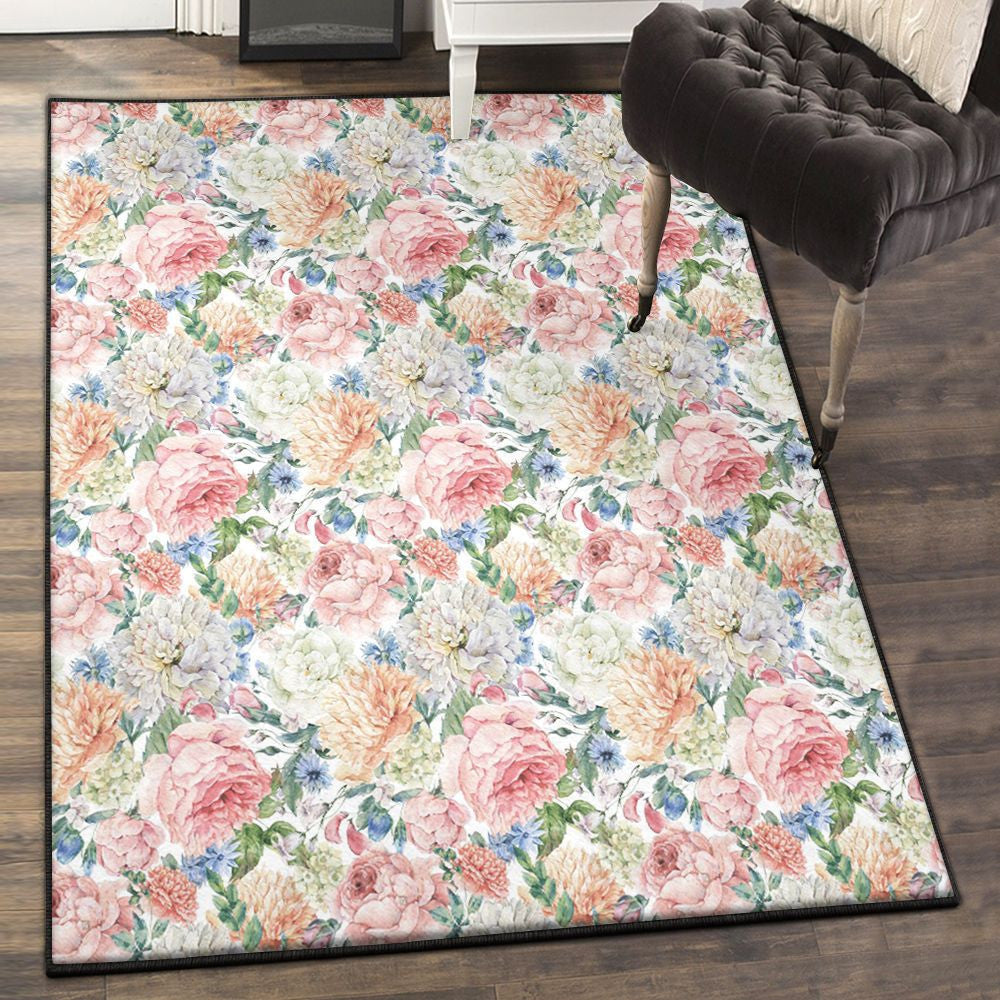 Flower Garden Art Deco Rug Flower Rug Rectangle Rugs Washable Area Rug Non-Slip Carpet For Living Room Bedroom