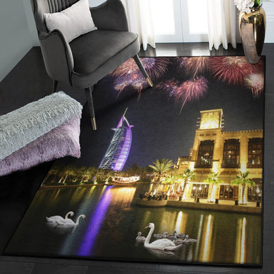 Arab Nation Beautiful Burj Al Arab Hotel Across The River Night Rug Rectangle Rugs Washable Area Rug Non-Slip Carpet For Living Room Bedroom