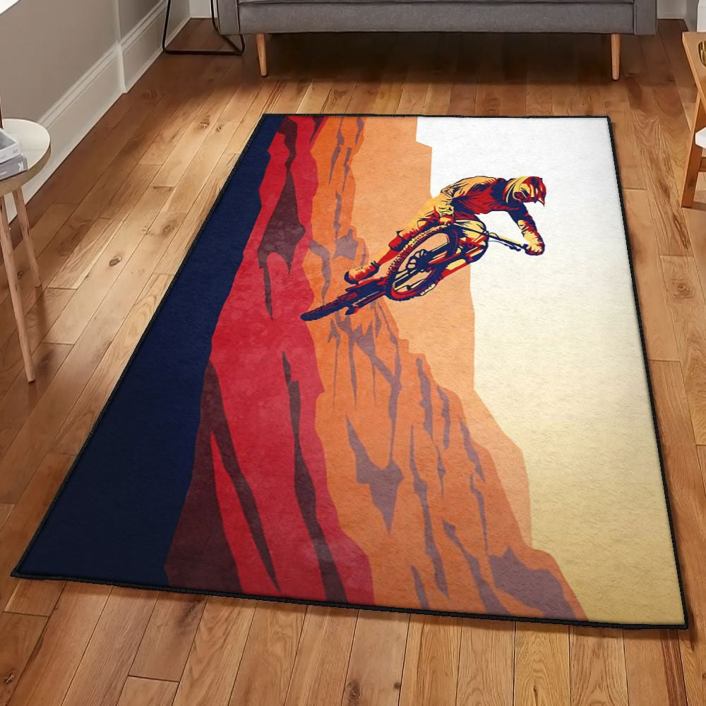 Bike Carpet Mountain Bike Rug Rectangle Rugs Washable Area Rug Non-Slip Carpet For Living Room Bedroom