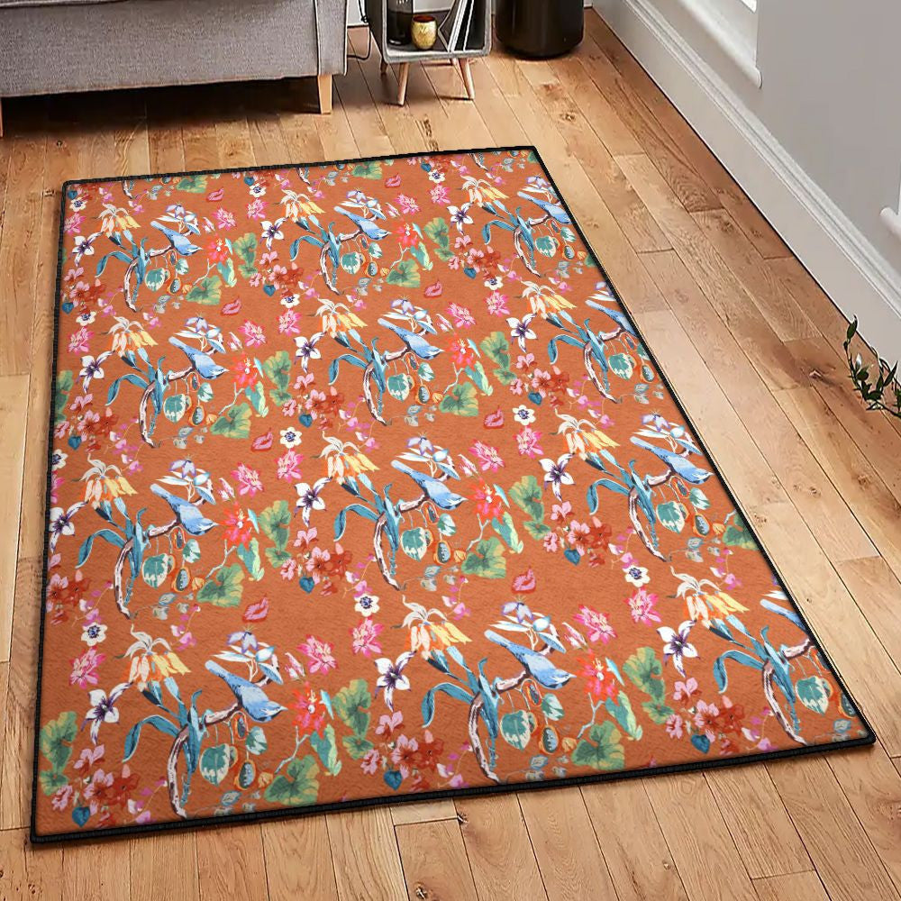 Flower Garden Playroom Rug Luxury Flower Rug Rectangle Rugs Washable Area Rug Non-Slip Carpet For Living Room Bedroom