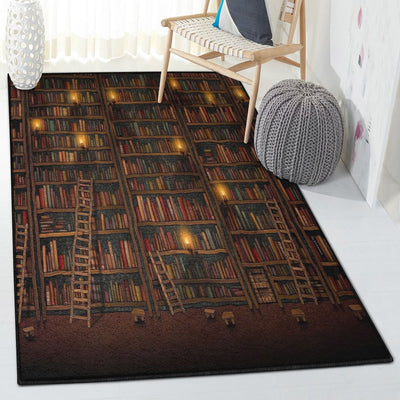 Library Bookshelf With Books Rug Rectangle Rugs Washable Area Rug Non-Slip Carpet For Living Room Bedroom