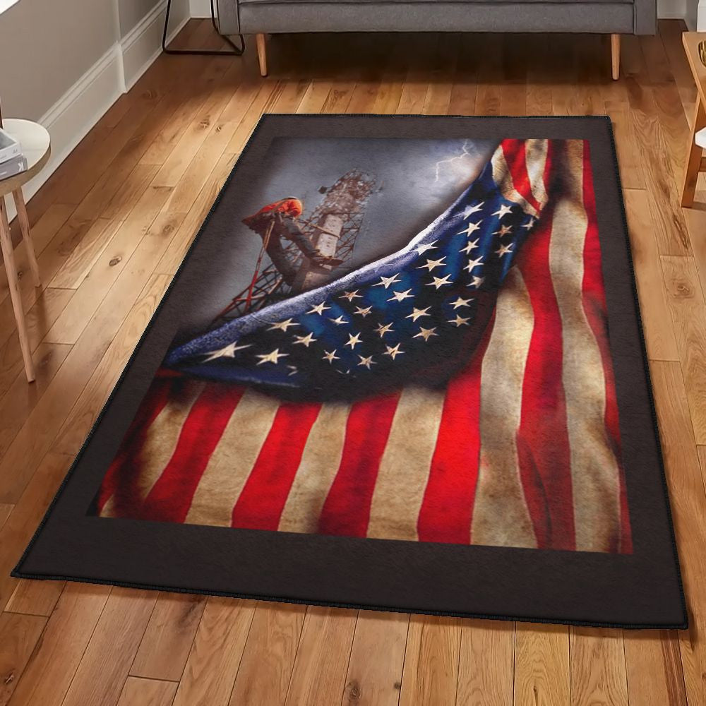 America Gifts Non Shedding Lineman American Flag Rug Rectangle Rugs Washable Area Rug Non-Slip Carpet For Living Room Bedroom