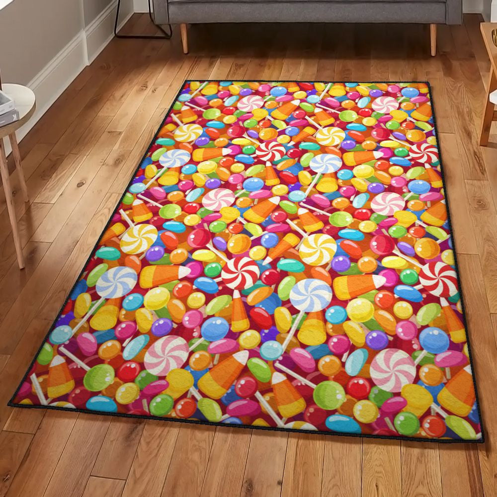 Flowers Colorful Candy Rug Rectangle Rugs Washable Area Rug Non-Slip Carpet For Living Room Bedroom