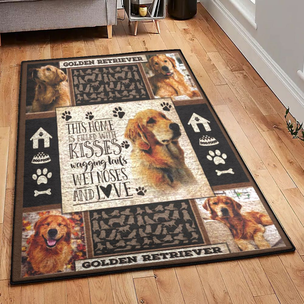 Family Modern Rugs Golden Retriever Home Name Rug Rectangle Rugs Washable Area Rug Non-Slip Carpet For Living Room Bedroom