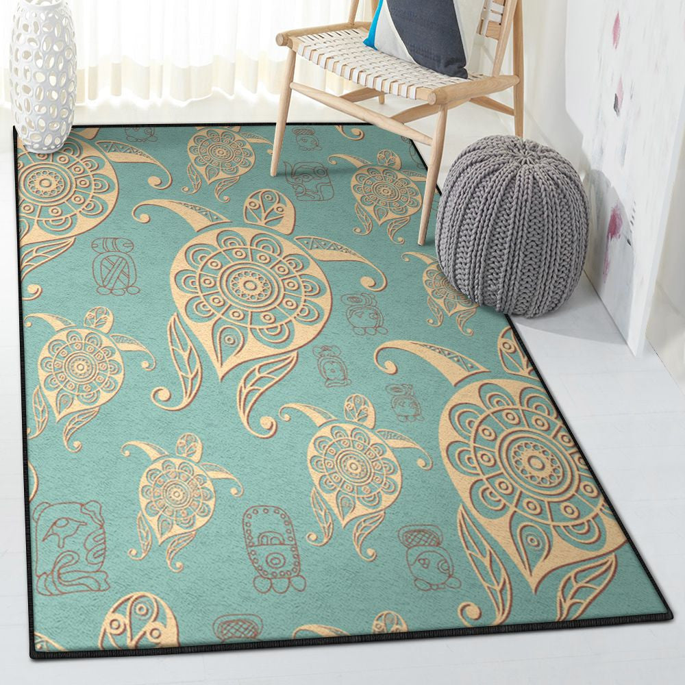 Aztec Culture Washable Aztec Turtles Rug Rectangle Rugs Washable Area Rug Non-Slip Carpet For Living Room Bedroom