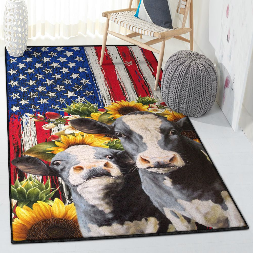 America Gifts Carpet Cow American Flag Rug Rectangle Rugs Washable Area Rug Non-Slip Carpet For Living Room Bedroom