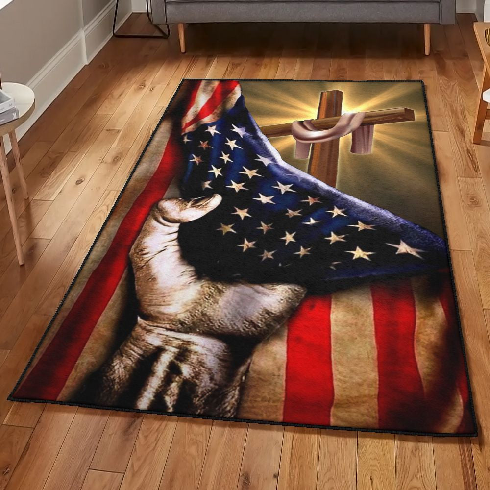 Cross Large Jesus American Flag Rug Rectangle Rugs Washable Area Rug Non-Slip Carpet For Living Room Bedroom