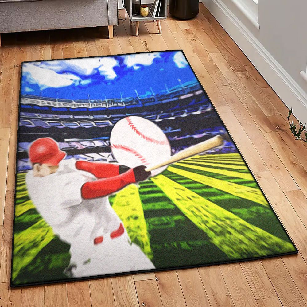 Home Run Large Baseball Rug Rectangle Rugs Washable Area Rug Non-Slip Carpet For Living Room Bedroom
