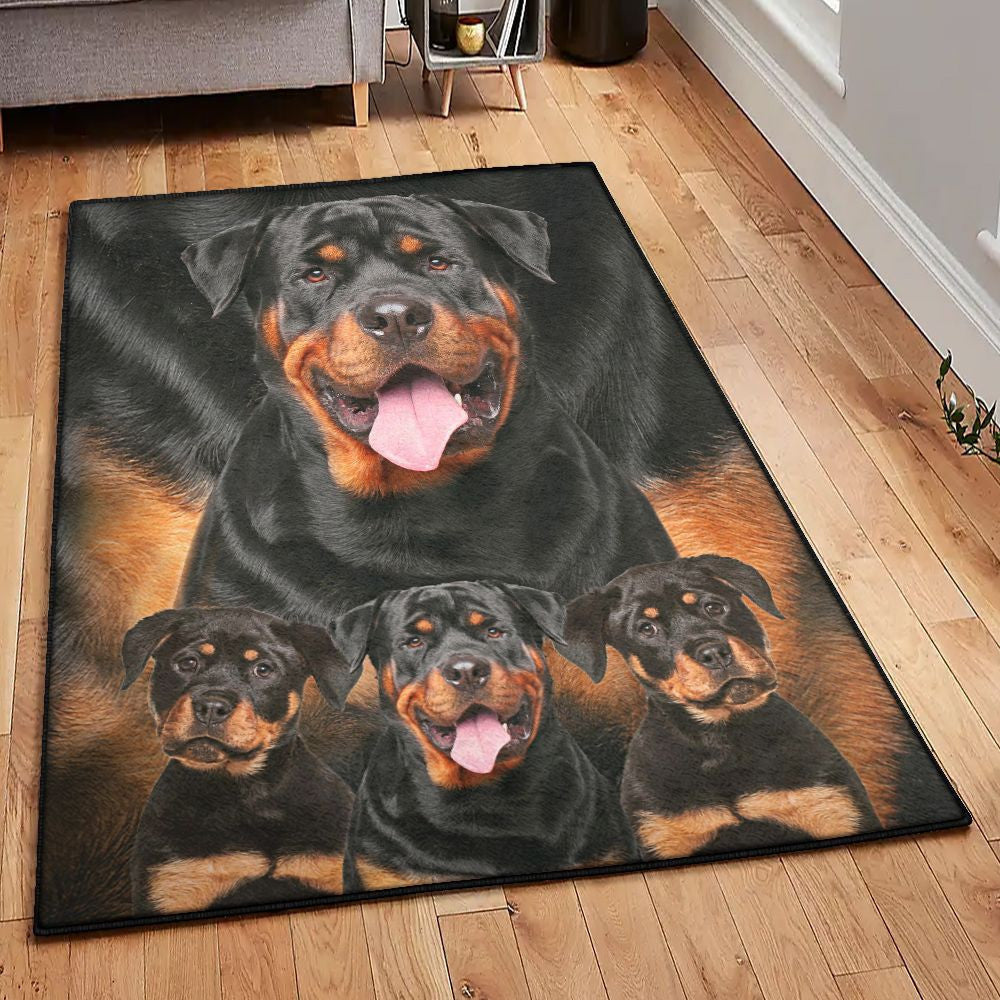 Cute Dogs Large Black Rottweiler Happy Dog Rug Rectangle Rugs Washable Area Rug Non-Slip Carpet For Living Room Bedroom