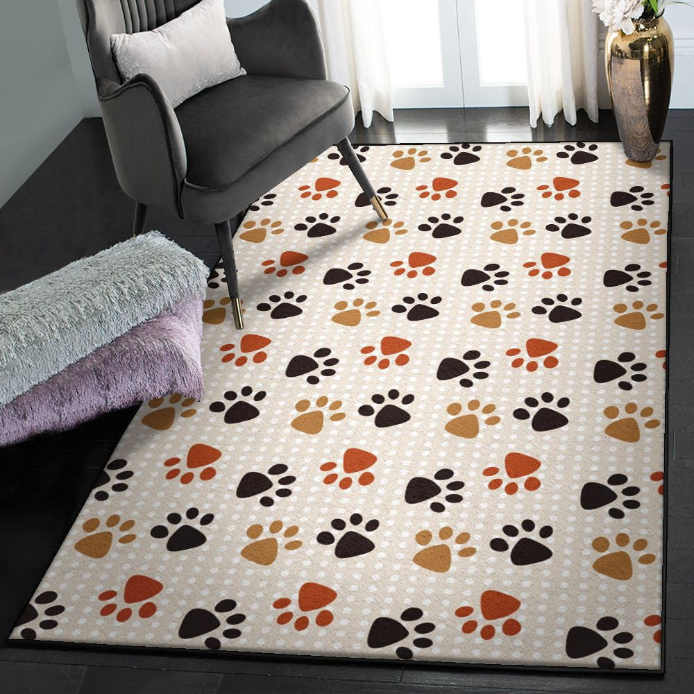 Happy Color Dining Room Rug Color Dog Paws Rug Rectangle Rugs Washable Area Rug Non-Slip Carpet For Living Room Bedroom