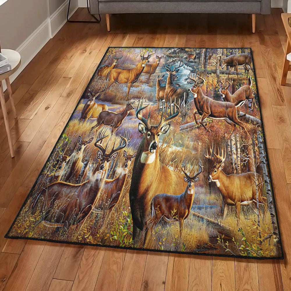 Deer & Deer Hunting Art Deco Rug Hunting Deer Family Rug Rectangle Rugs Washable Area Rug Non-Slip Carpet For Living Room Bedroom