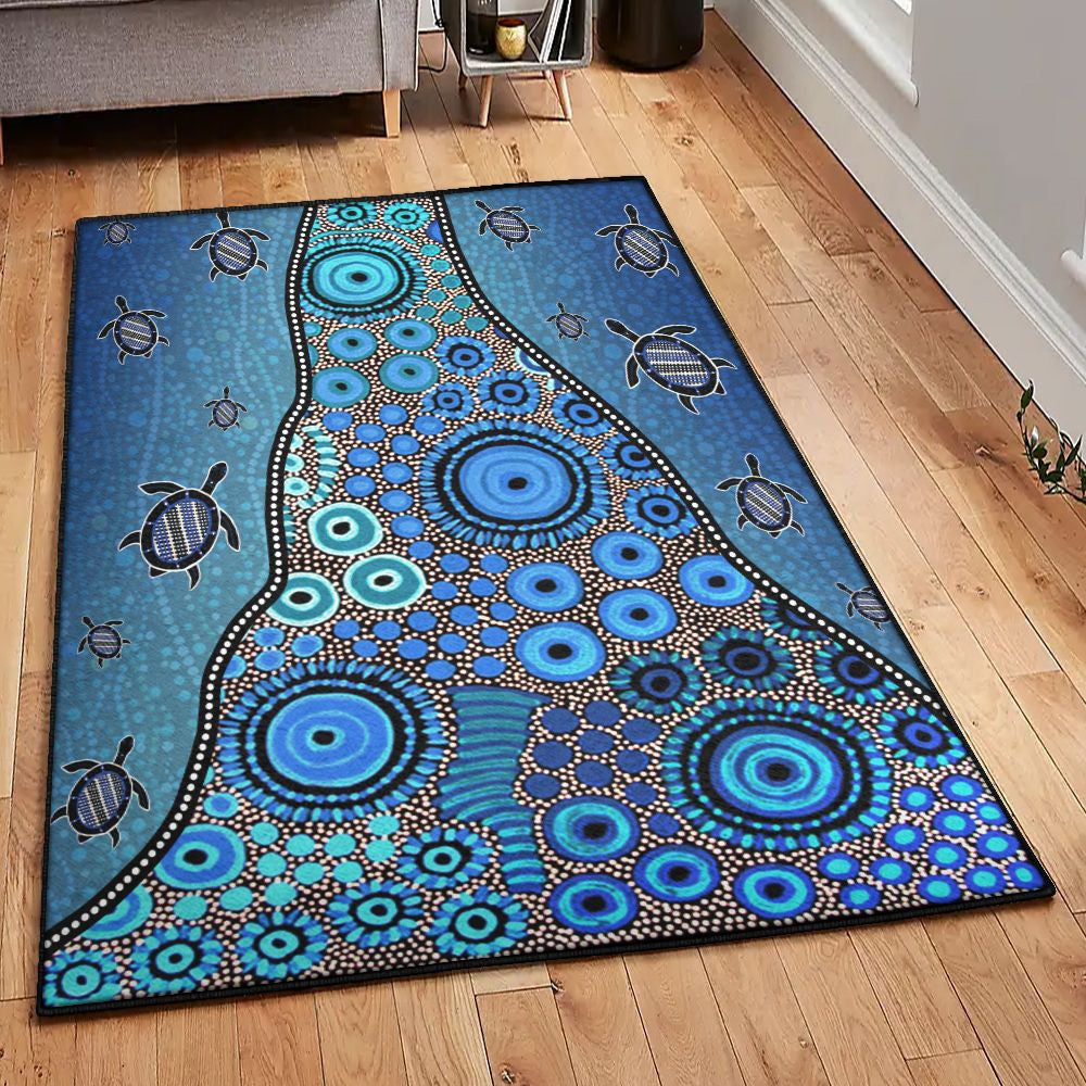 Marine Turtles Art Deco Rug Aboriginal Art Sea Turtles 1408Mt Rug Rectangle Rugs Washable Area Rug Non-Slip Carpet For Living Room Bedroom