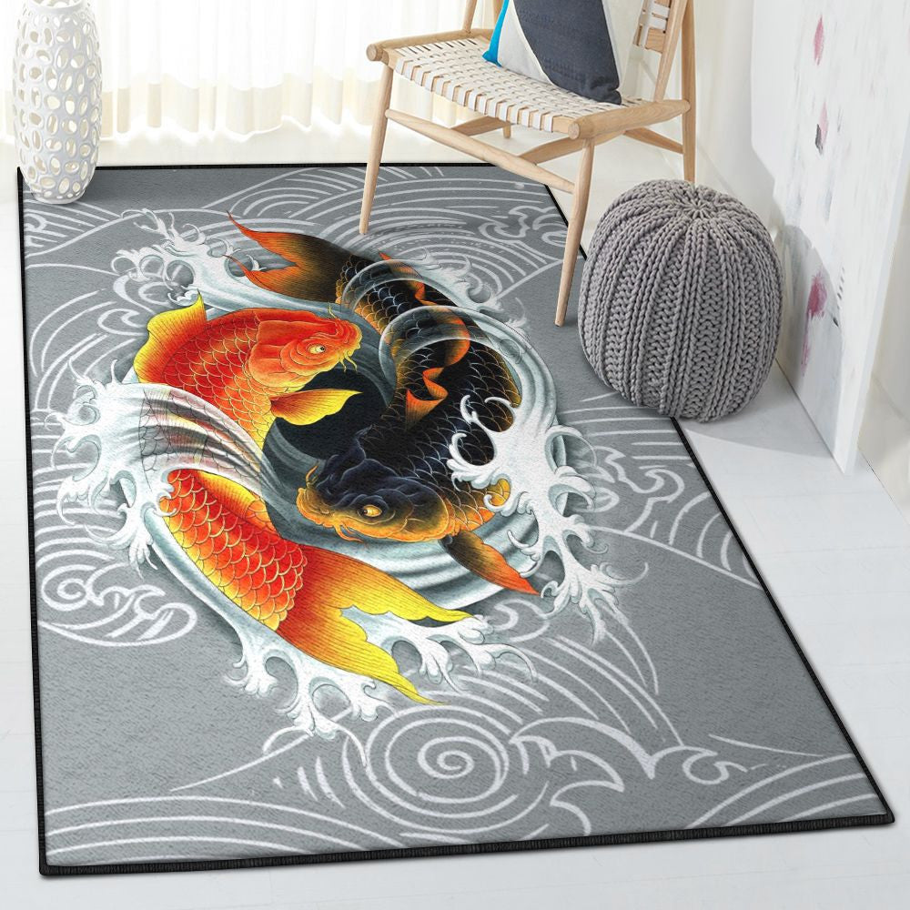 Japanese Culture Koi Fish Japanese Rug Rectangle Rugs Washable Area Rug Non-Slip Carpet For Living Room Bedroom