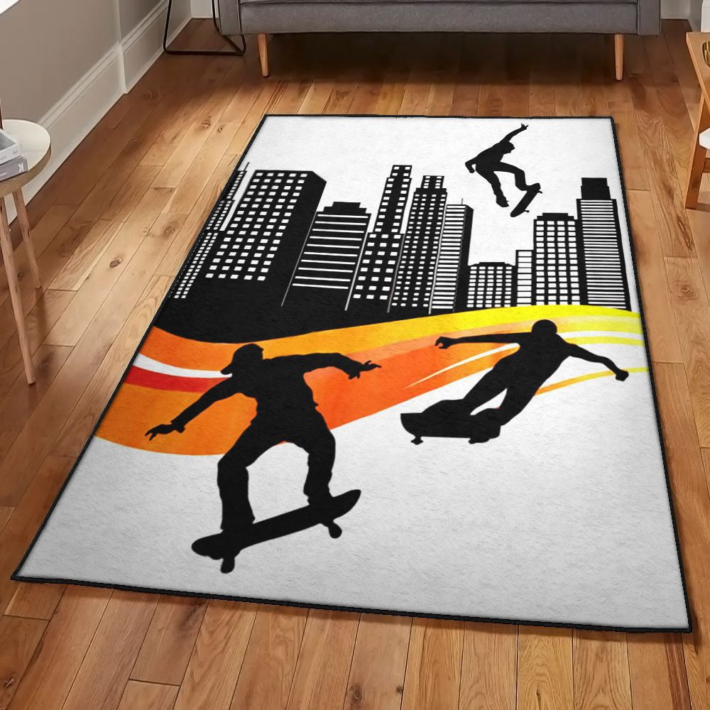 Big City Art Deco Rug Skate City Skateboard Rug Rectangle Rugs Washable Area Rug Non-Slip Carpet For Living Room Bedroom