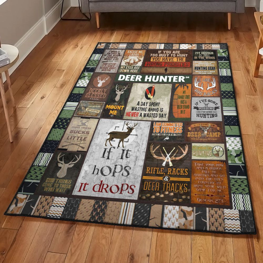 Deer Hunting Season Bedroom Rugs Deer Hunter Life Rug Rectangle Rugs Washable Area Rug Non-Slip Carpet For Living Room Bedroom