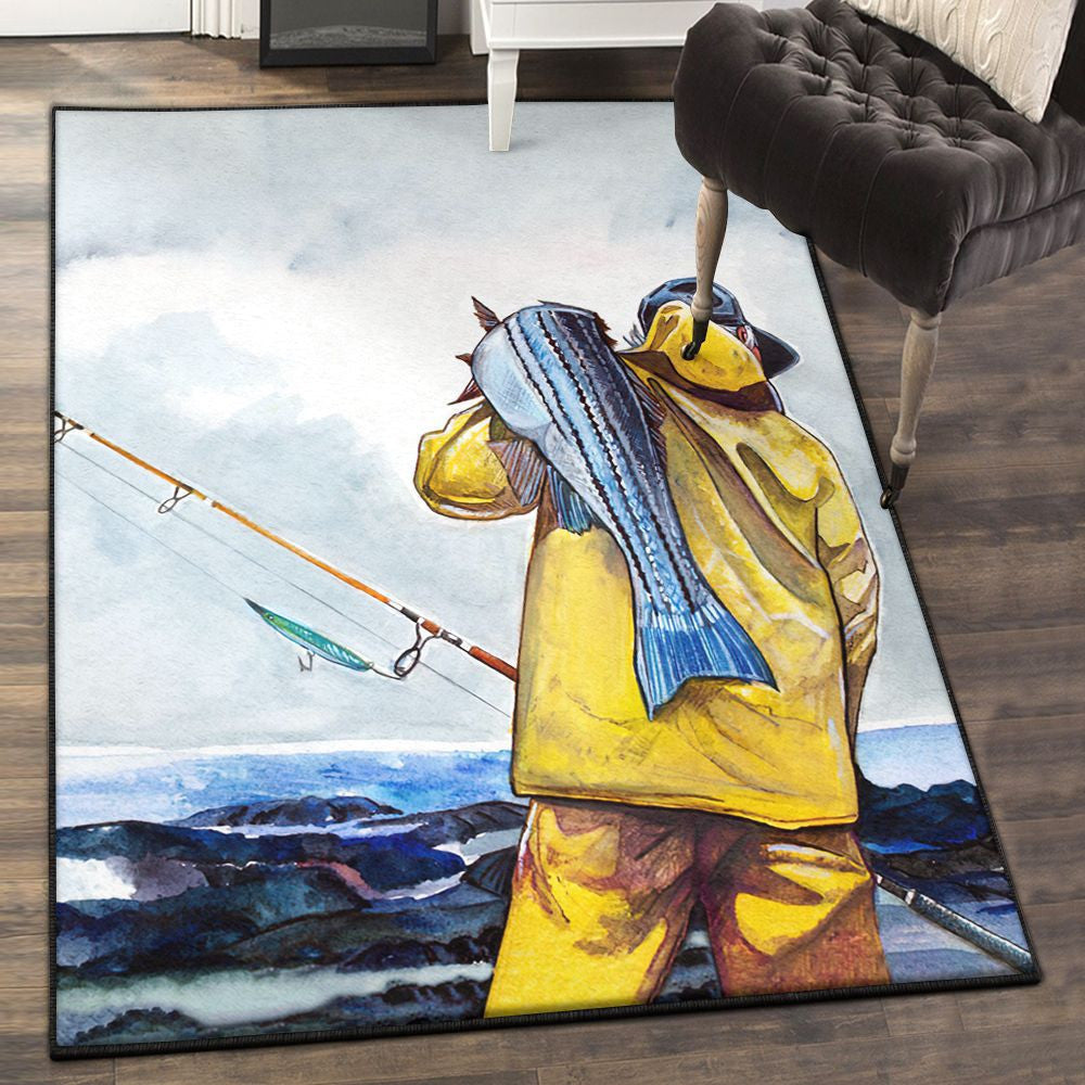 Fish Fishing Rug Rectangle Rugs Washable Area Rug Non-Slip Carpet For Living Room Bedroom