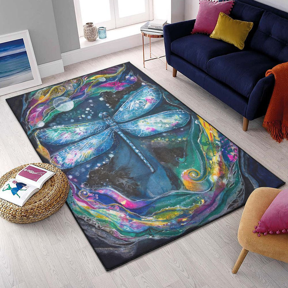 Bed Cover Cool Rugs Dragonfly Cotton Bed Sheets Spread Comforter Duvet Cover Rug Rectangle Rugs Washable Area Rug Non-Slip Carpet For Living Room Bedroom