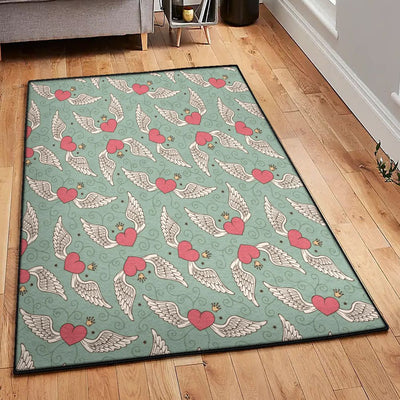 Angel Carpet Angel Wings Heart Design Themed Print Rug Rectangle Rugs Washable Area Rug Non-Slip Carpet For Living Room Bedroom