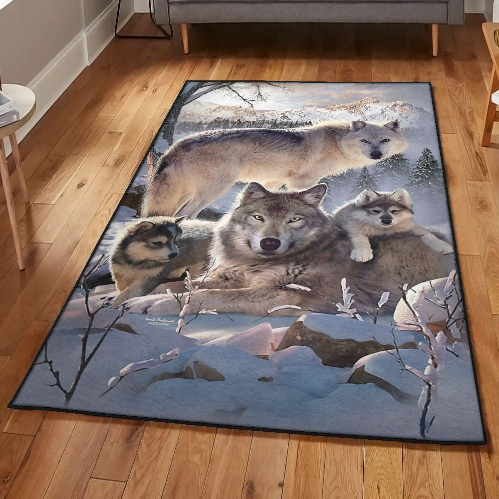 Canis Lupus Carpets Wolf Family Rug Rectangle Rugs Washable Area Rug Non-Slip Carpet For Living Room Bedroom