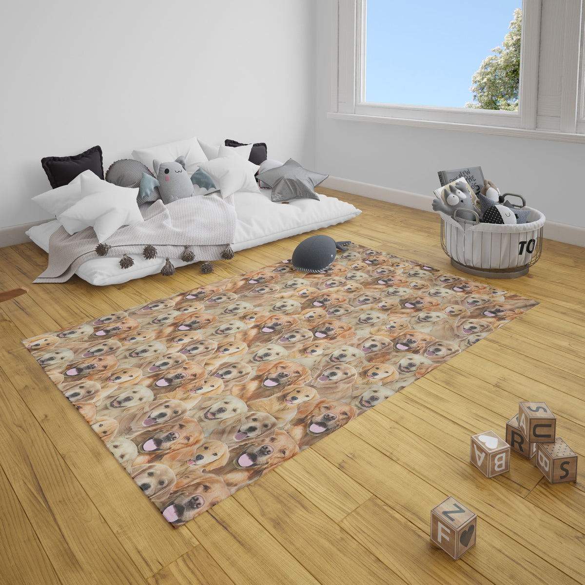Golden Retriever Modern Rugs Golden Retriever Full Face Rug Rectangle Rugs Washable Area Rug Non-Slip Carpet For Living Room Bedroom