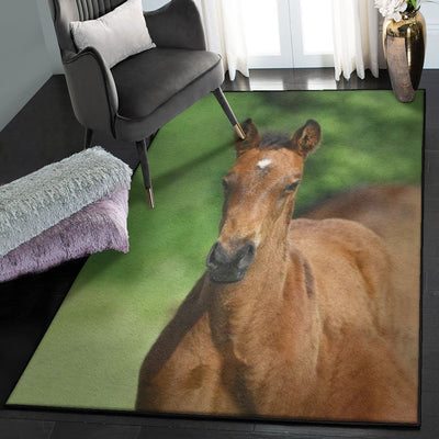 Horsing Adorable Baby Horse Rug Rectangle Rugs Washable Area Rug Non-Slip Carpet For Living Room Bedroom