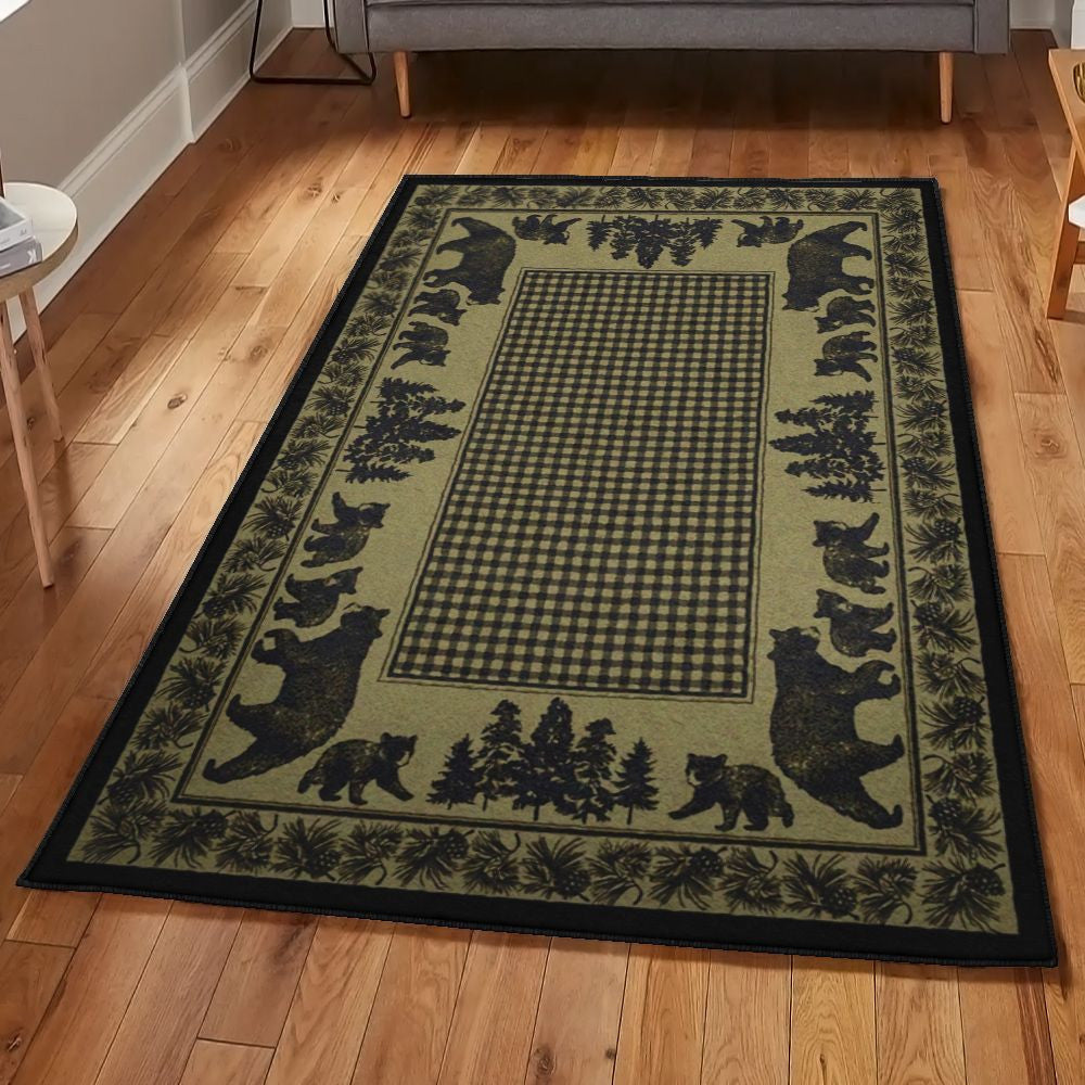 Grizzly Bear Cool Rugs Bear Family Green Rug Rectangle Rugs Washable Area Rug Non-Slip Carpet For Living Room Bedroom