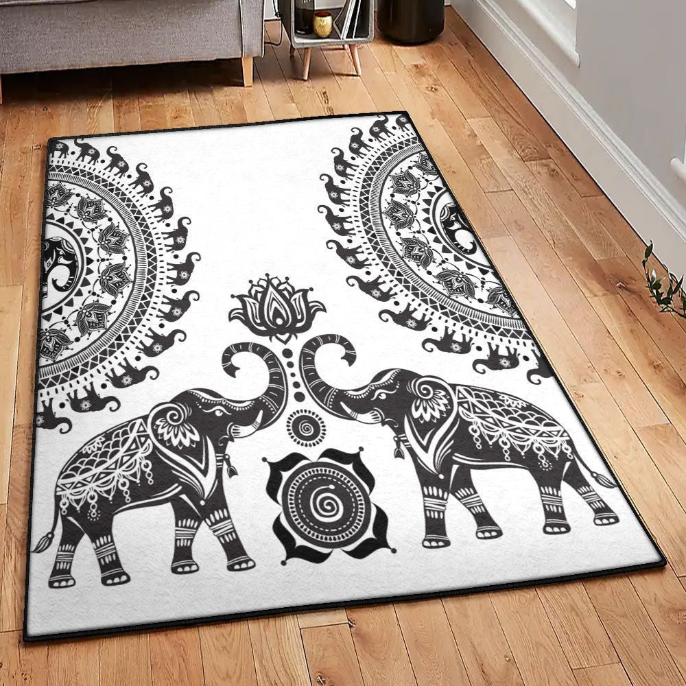 Mandala White Elephant Mandala Rug Rectangle Rugs Washable Area Rug Non-Slip Carpet For Living Room Bedroom