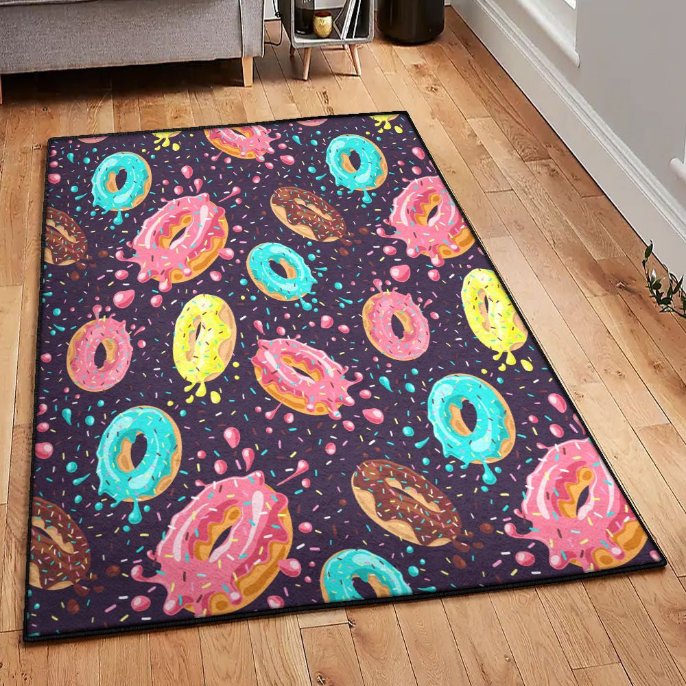 Donut Kitchen Rugs Blue Donut Pattern Rug Rectangle Rugs Washable Area Rug Non-Slip Carpet For Living Room Bedroom