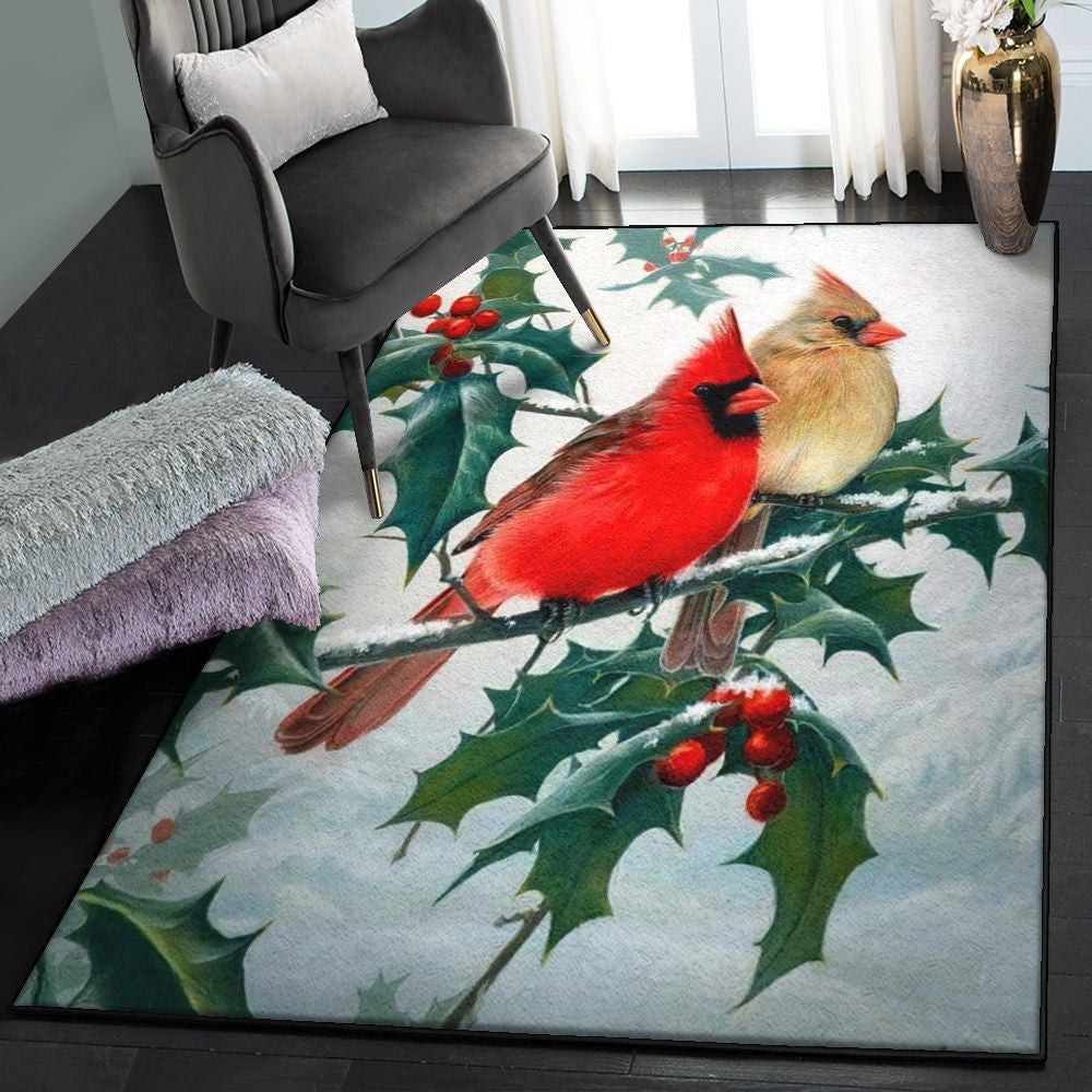 Christmas Bird Playroom Rug Cardinal Bird Rug Rectangle Rugs Washable Area Rug Non-Slip Carpet For Living Room Bedroom