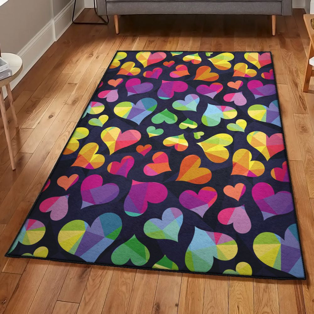 Couple Rugs Lgbt Pride Rainbow Heart Rug Rectangle Rugs Washable Area Rug Non-Slip Carpet For Living Room Bedroom
