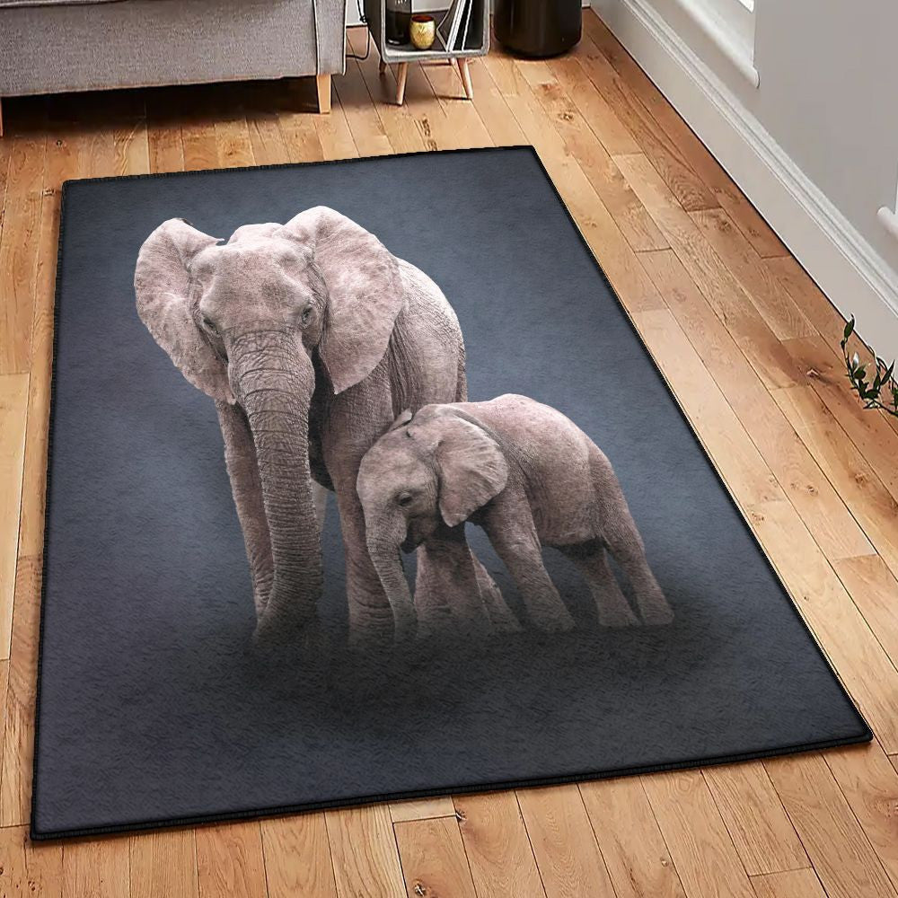 Family Playroom Rug Elephant Family Rug Rectangle Rugs Washable Area Rug Non-Slip Carpet For Living Room Bedroom