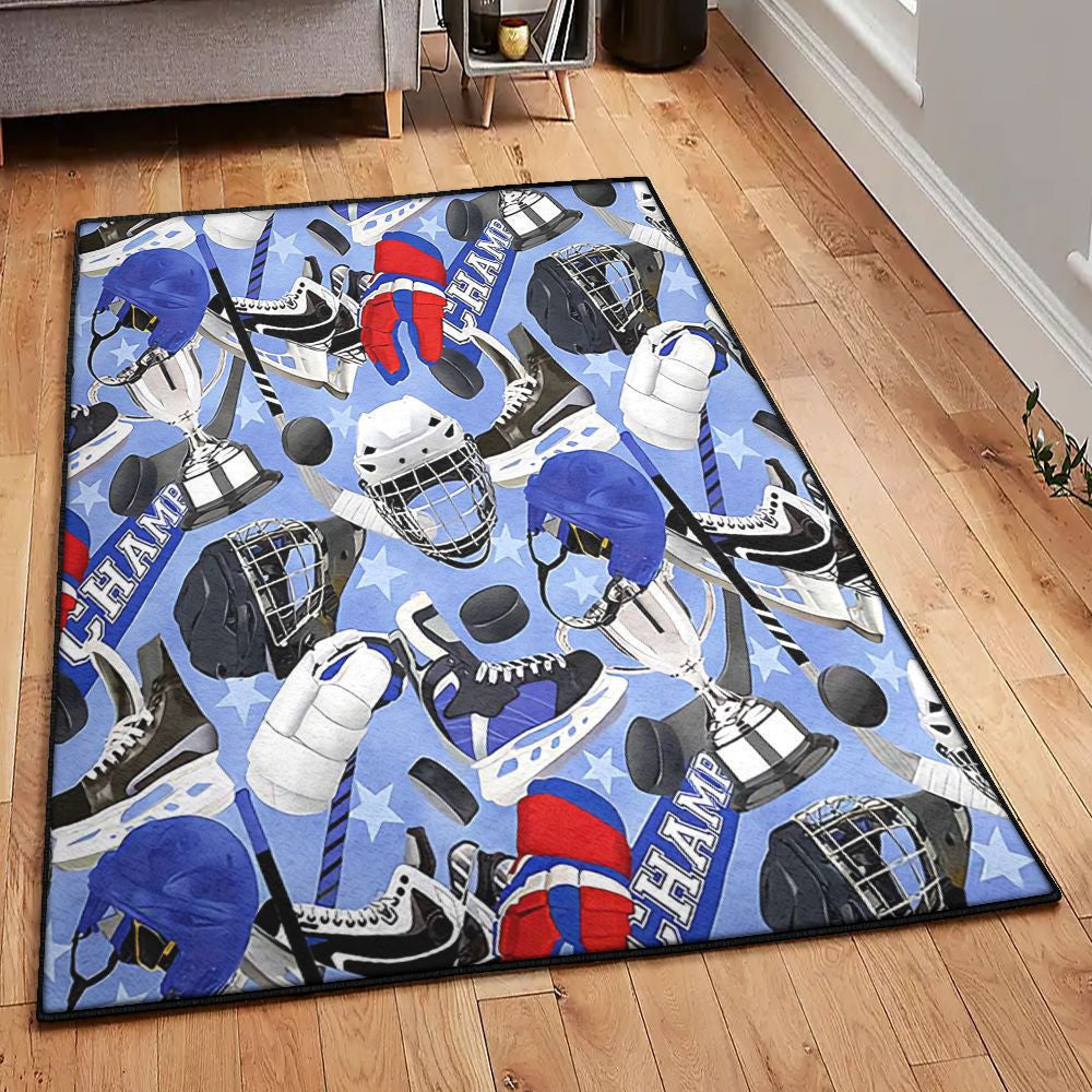 Ice Hockey Modern Hockey Rug Rectangle Rugs Washable Area Rug Non-Slip Carpet For Living Room Bedroom