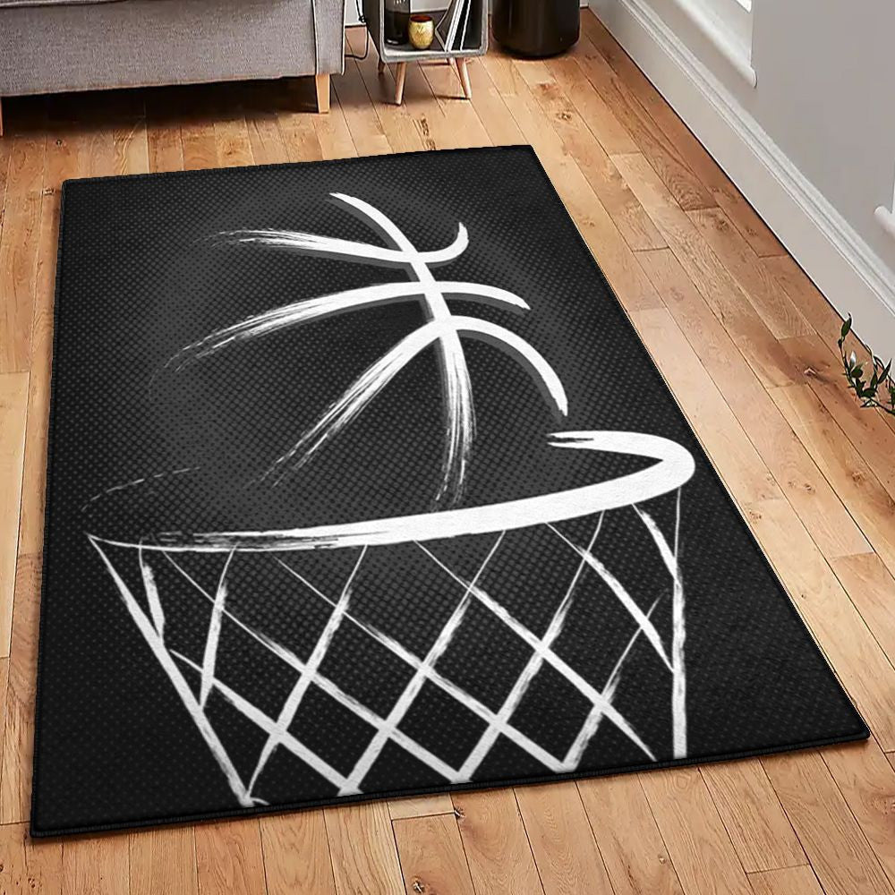 Basketball Hoop Kitchen Rugs Basketball In Basket Basketball Rug Rectangle Rugs Washable Area Rug Non-Slip Carpet For Living Room Bedroom