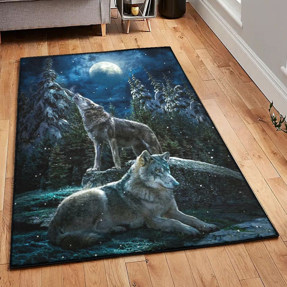 Halloween Gift Carpets Wolf And Moon Rug Rectangle Rugs Washable Area Rug Non-Slip Carpet For Living Room Bedroom