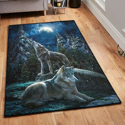 Halloween Gift Carpets Wolf And Moon Rug Rectangle Rugs Washable Area Rug Non-Slip Carpet For Living Room Bedroom