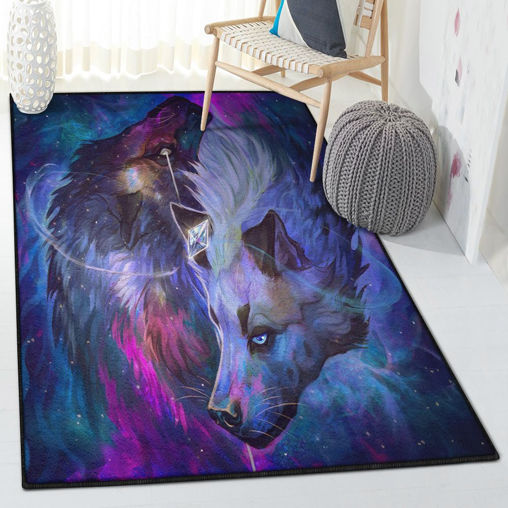 Halloween Gift Kitchen Rugs A Couple Of Wolf Galaxy Rug Rectangle Rugs Washable Area Rug Non-Slip Carpet For Living Room Bedroom