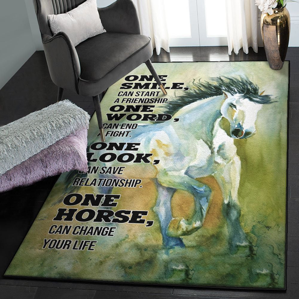 Horse Large Horse One Smile Can Start A Friendship Rug Rectangle Rugs Washable Area Rug Non-Slip Carpet For Living Room Bedroom