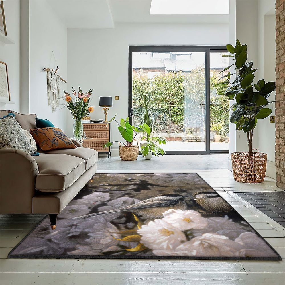 Black Capped Chickadee Modern Black Capped Chickadee Rug Rectangle Rugs Washable Area Rug Non-Slip Carpet For Living Room Bedroom