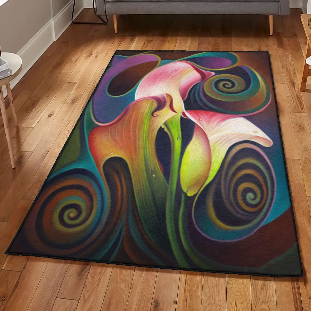 Lily Flower Modern Lily Rug Rectangle Rugs Washable Area Rug Non-Slip Carpet For Living Room Bedroom
