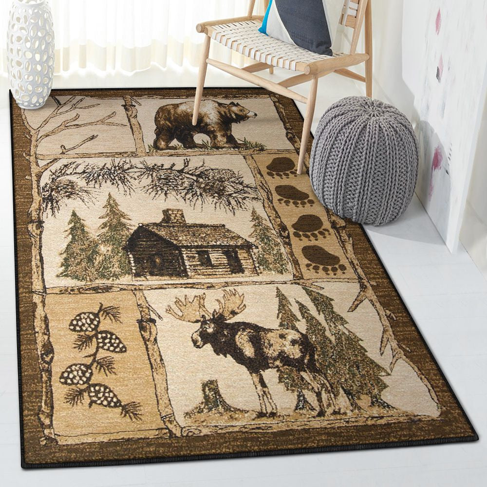 Bear Playroom Rug Moose Bear Rug Rectangle Rugs Washable Area Rug Non-Slip Carpet For Living Room Bedroom
