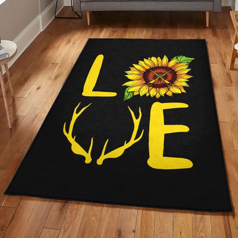 Flower Large Deer Hunting Love Sunflower Rug Rectangle Rugs Washable Area Rug Non-Slip Carpet For Living Room Bedroom