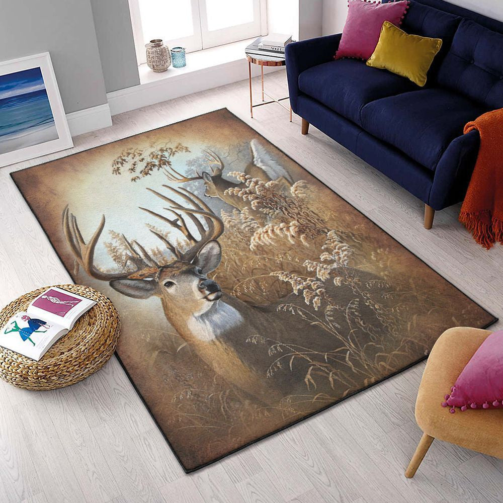 Deer Hunting Washable Hunting Deer Rug Rectangle Rugs Washable Area Rug Non-Slip Carpet For Living Room Bedroom