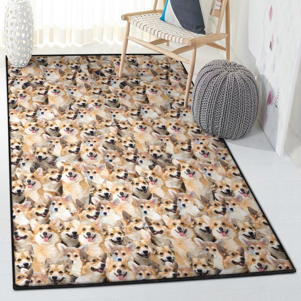 Corgi Puppies Playroom Rug Happy Welsh Corgi Rug Rectangle Rugs Washable Area Rug Non-Slip Carpet For Living Room Bedroom