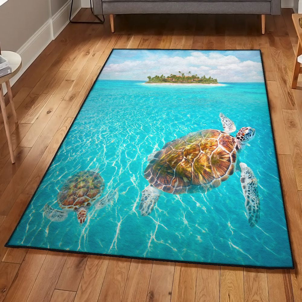 Islet Carpets Sea Turtle Island Rug Rectangle Rugs Washable Area Rug Non-Slip Carpet For Living Room Bedroom